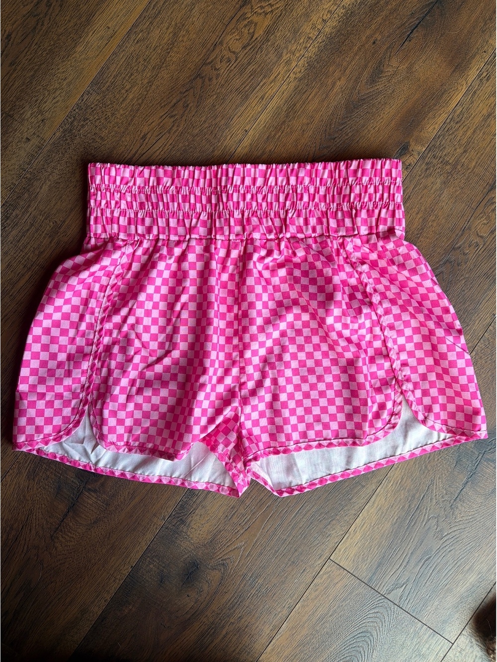 Pink Checkerboard Athletic Running Shorts with Inner Lining
